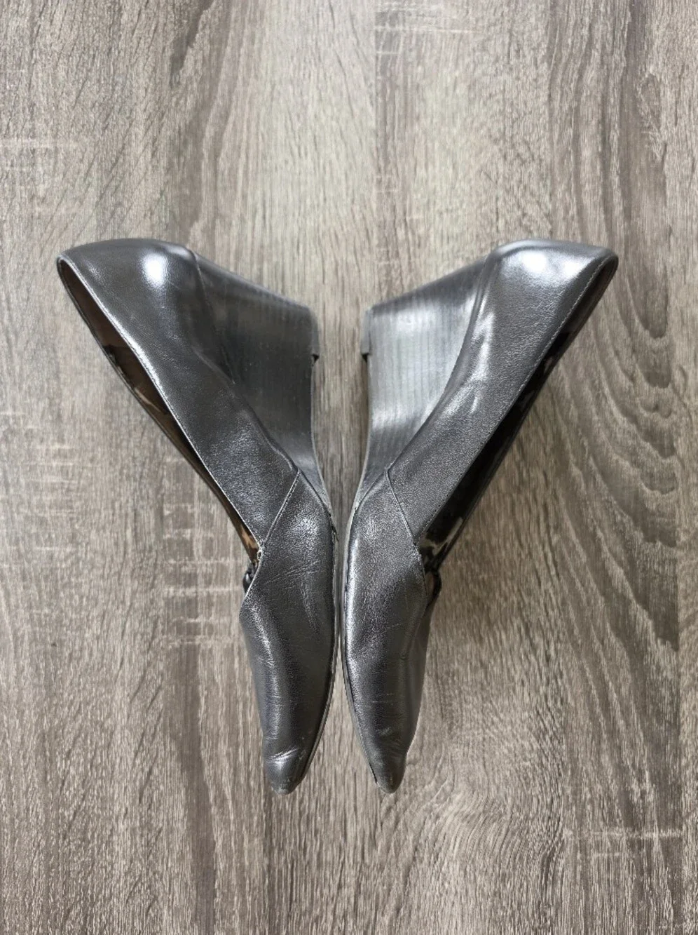 Franco Sarto Frankie Black Leather Pointed Toe Wedge Pumps